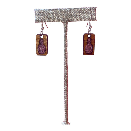 Bourbon Barrel Earrings - Dangle Blanton's Cutout Black Sparkle Epoxy