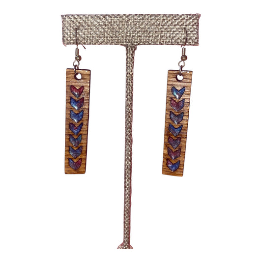 Bourbon Barrel Earrings - Dangle Chevron Cutout Pink & Blue Epoxy