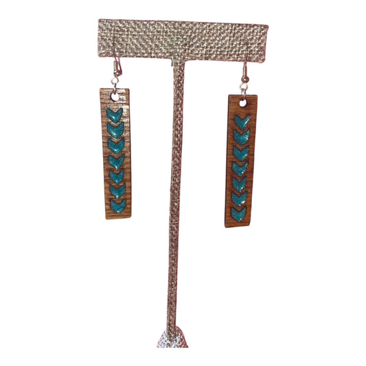 Bourbon Barrel Earrings - Dangle Chevron Cutout Teal Epoxy