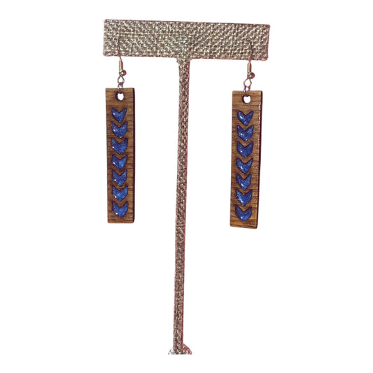 Bourbon Barrel Earrings - Dangle Chevron Cutout Blue Epoxy