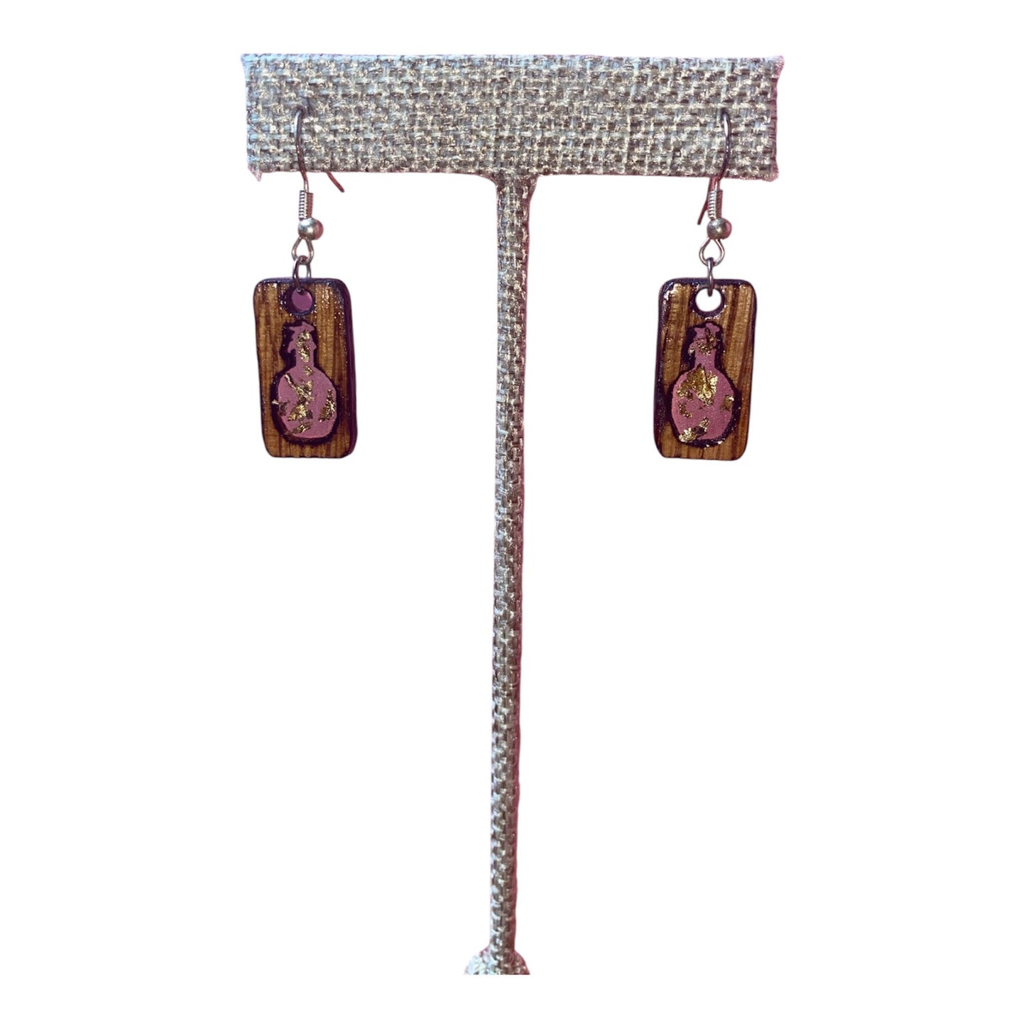 Bourbon Barrel Earrings - Dangle Blanton's Cutout Clear Epoxy w/Gold Flakes