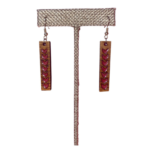 Bourbon Barrel Earrings - Small Dangle Chevron Cutout Pink Epoxy